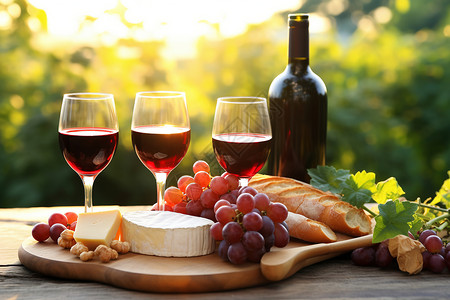 阳光葡萄丰盛的葡萄酒下午茶背景