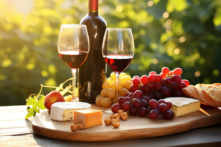 阳光下的美食阳光下精心酿制的葡萄酒背景