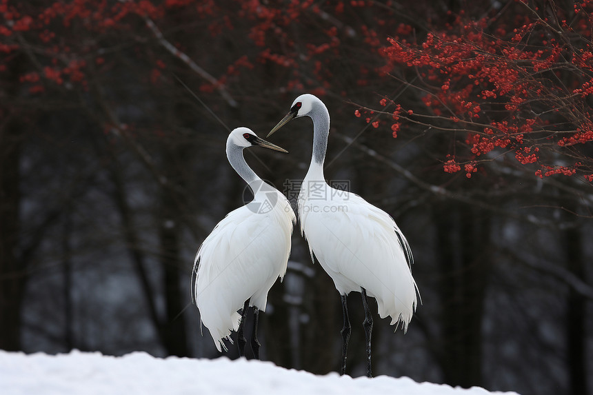 冬季森林中的白鹤图片