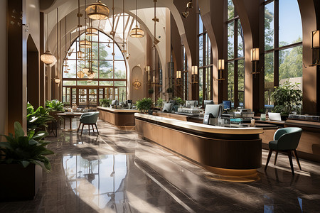 酒店食堂现代奢华装潢的银行服务柜台设计图片