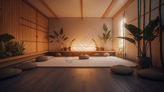 宁静的日式禅修室高清图片