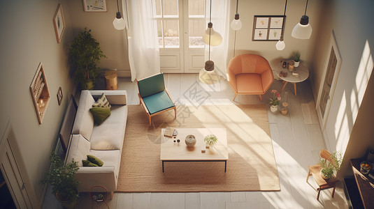 室内俯视温馨的现代家居空间设计图片