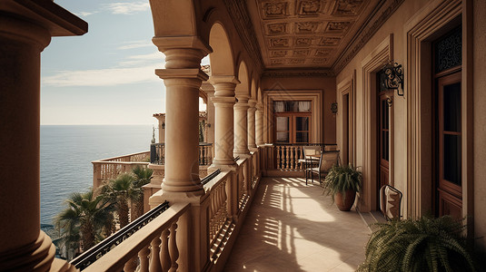 海边古典的欧洲风格阳台背景图片