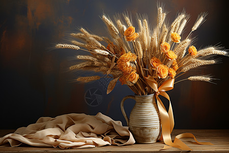 桌面上花瓶中的麦穗图片