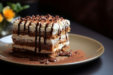 甜品店的巧克力奶油蛋糕背景图片