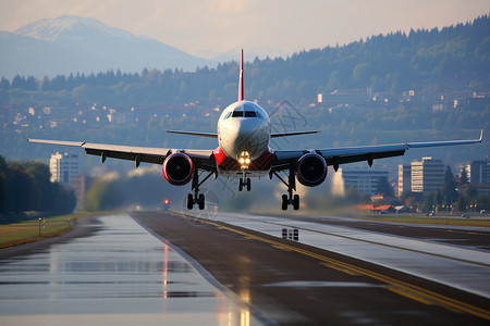 机场跑道中准备起飞的大型客机图片