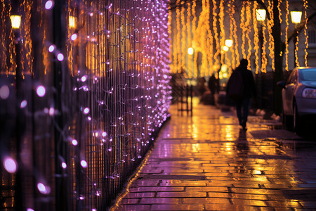 城市街道上璀璨的街灯装饰图片