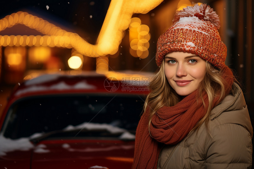冬季雪后街道上的女子图片