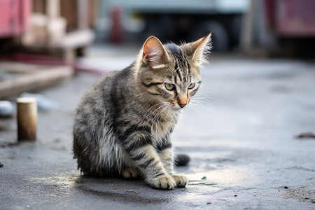 室外街道上的宠物猫咪图片