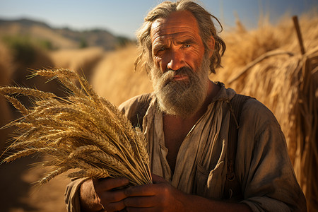 秋季农民手中成熟的麦穗图片