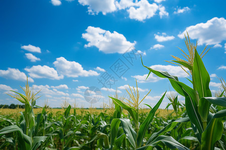 夏季种植夏季郁郁葱葱的玉米田野背景