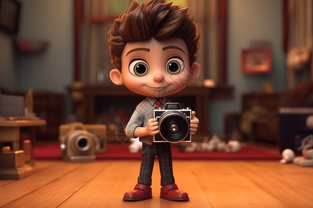 手拿相机的卡通立体男孩背景图片