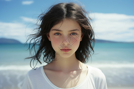 夏季沙滩上的外国女孩背景图片
