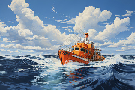 海浪中航行的救援船只图片