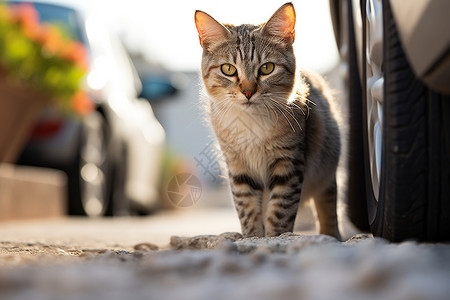 城市街头的宠物猫咪图片