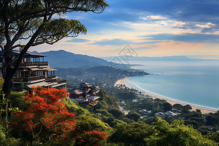 优美山顶海边山顶的传统建筑背景