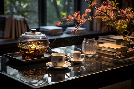 现代典雅的中式茶具背景图片
