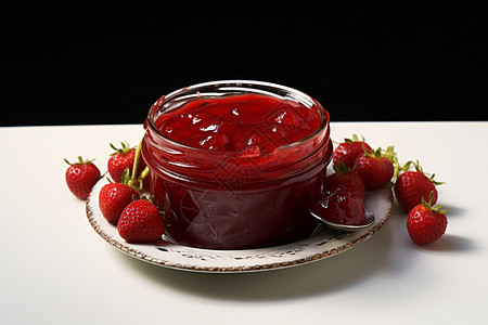 玻璃罐装的草莓果酱图片
