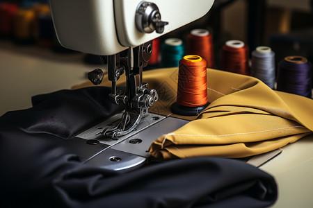 衣服加工繁忙作业的缝纫机背景