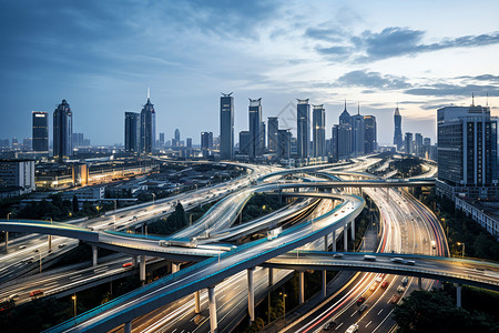 夜幕下繁华的现代城市交通网高清图片