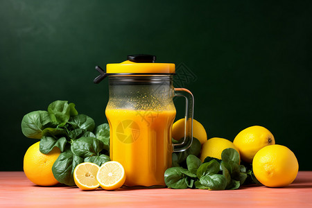 夏日焕新新鲜榨制的柠檬果汁背景