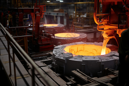 铸造工厂正在作业的金属炼化炉背景