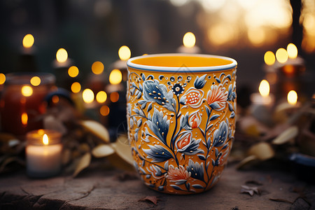 手绘产品温馨花卉陶瓷杯背景