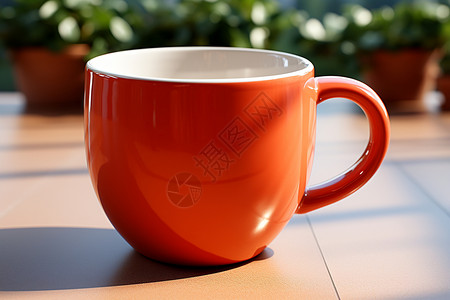 红色马克笔阳光下的咖啡杯背景