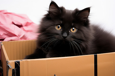 纸盒中的黑色小猫图片