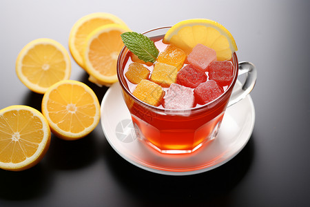 新鲜制作的柠檬果冻茶图片
