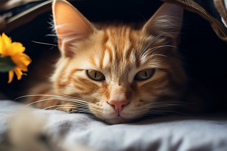 床上慵懒的橘猫图片