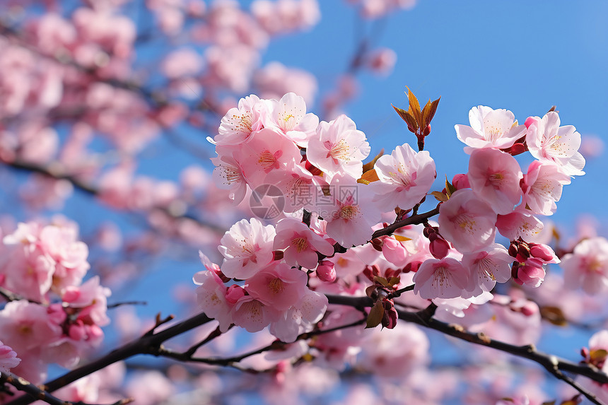 粉色樱花树下的美丽自然景观图片
