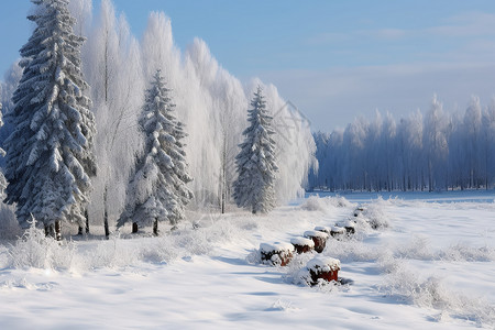 冬日白雪覆盖的树丛图片