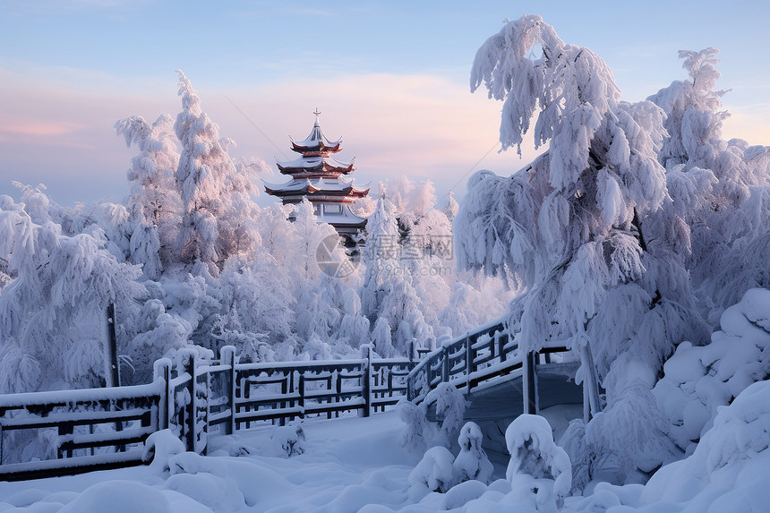 冬日奇幻白雪覆盖的公园图片