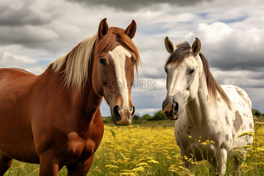 野外的两匹马儿图片