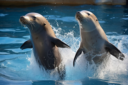 海豚海狮水族馆中活泼的海豚背景