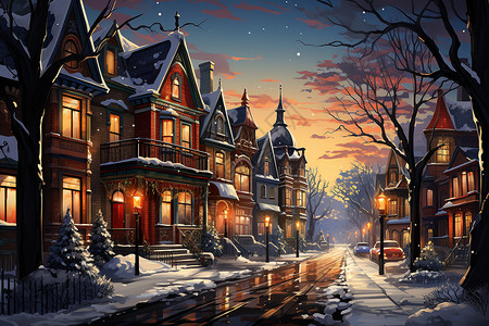冬季静谧的欧洲城镇街道图片