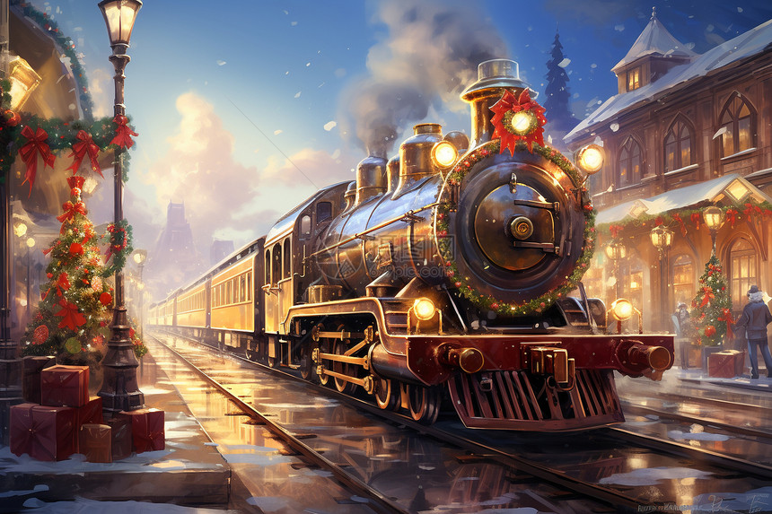 欢庆圣诞节的古典列车图片
