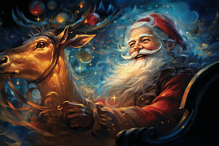 驯鹿上的圣诞老人童话插图图片