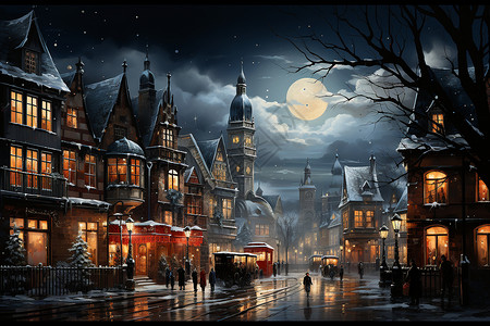 冬季夜晚欧洲的古典街道图片