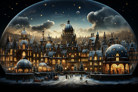 雪夜壮观的欧洲城堡建筑背景图片