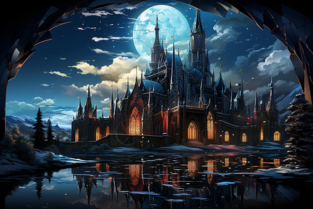 月夜下梦幻的城堡图片