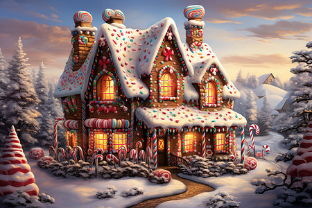 雪地中的姜饼屋背景图片