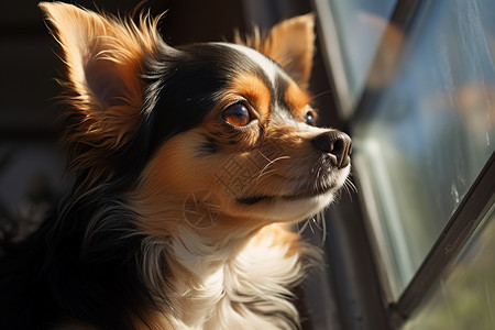 望向窗外的小型宠物犬高清图片