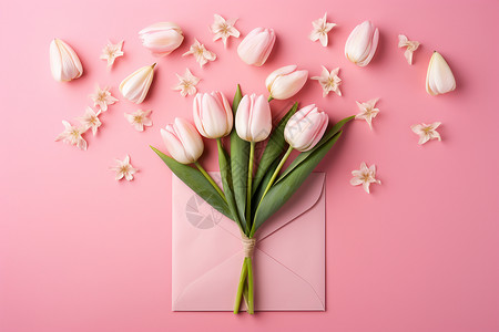浪漫的郁金香装饰信封背景图片