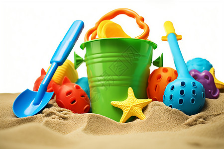 童年乐趣的沙滩玩具背景图片