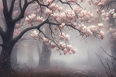 迷雾中的玉兰树插图图片