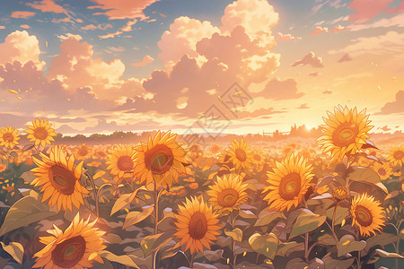 夕阳下田野中的向日葵插图图片