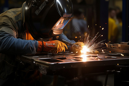 波赛东金属面具认真工作的焊接工人背景