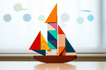 彩色帆船玩具手工艺术的七巧板帆船背景